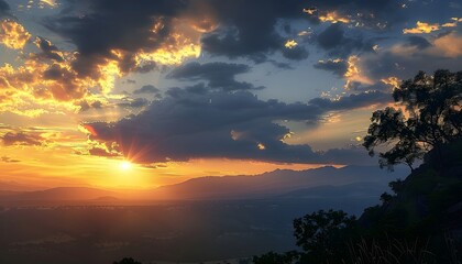 Breathtaking sunset paints the mountain peaks with vibrant hues.