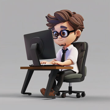 Meet 3D Programmer: a friendly cartoon mascot, comfortably seated in front of a computer. This character embodies the world of coding and software development with its casual yet focused demeanor.