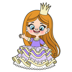 Cute cartoon longhaired coquettish princess girl color variation on white background