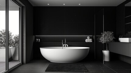 Modern minimalism style bathroom interior in black and white tones
