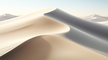 A desert landscape with rolling sand dunes under a clear sky.