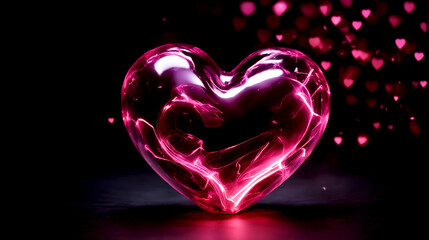 Pink heart glowing on black background. love. romance