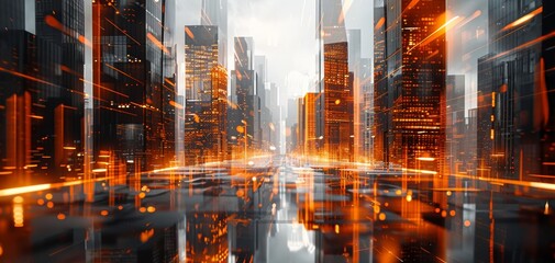 Fototapeta premium High-definition rendering of a sleek cityscape with towering glass structures