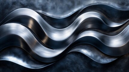 Abstract silver black acrylic painted fluted 3d painting texture luxury background banner on canvas...