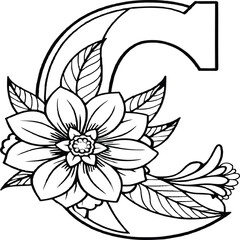 A flower and letter coloring page. alphabet letter with flower art work coloring pages background is a flower pattern.