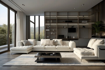 modern living room interior design with white sofa