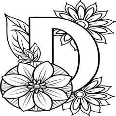 A flower and letter coloring page. alphabet letter with flower art work coloring pages background is a flower pattern.