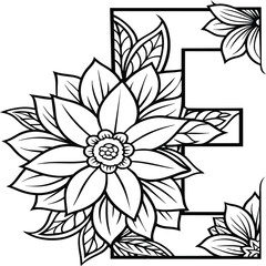 A flower and letter coloring page. alphabet letter with flower art work coloring pages background is a flower pattern.