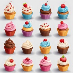 
cupcakes set of 3d icons on white background