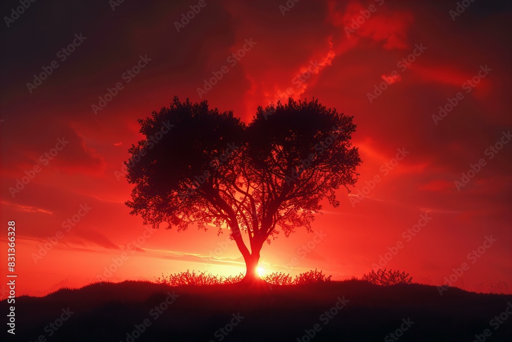 Sticker Lonely tree hill sunset red sky