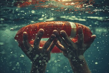 Person holding life preserver in water