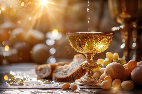 Water flows from golden goblet