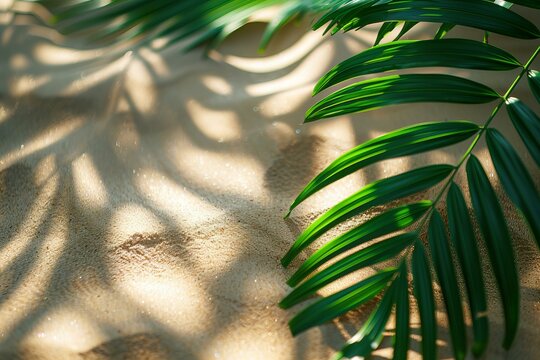 Palm leaf on sandy surface