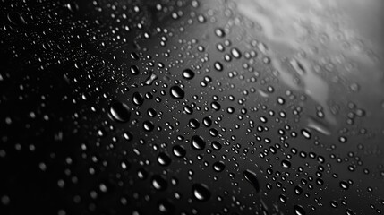 Water drops on a black background. Banner with raindrops on a black surface. Texture