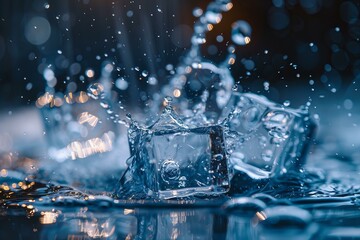 Splash of water on ice close up