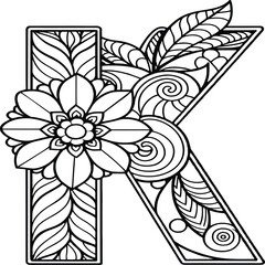 A flower and letter coloring page. alphabet letter with flower art work coloring pages background is a flower pattern.