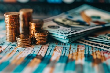 Money stacks on table