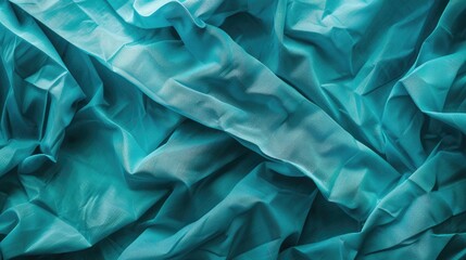 Close up shot of crumpled turquoise fabric for background