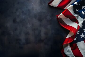  -  A high-contrast photo of the US flag, perfect for celebrating Labor Day with text overlay.,  A dramatic image of the American flag against a dark backdrop, ideal for Labor Day graphics. - Powered by Adobe