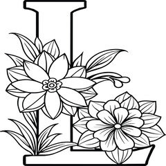 A flower and letter coloring page. alphabet letter with flower art work coloring pages background is a flower pattern.