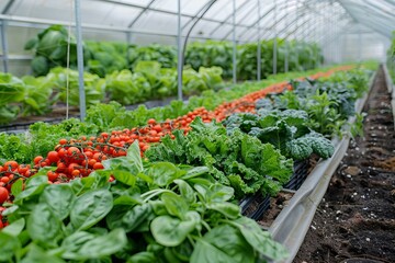 Various vegetables thriving in a glasshouse