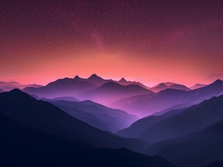 Obraz premium Starry Sky with Gradient Colors and Mountain Silhouette