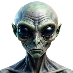 Naklejka premium Close-up of a detailed, green alien with large eyes and a serious expression
