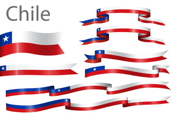 Set of flag ribbon with colors of Chile for independence day celebration decoration