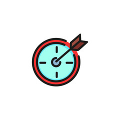 Dartboard with arrow line icon. Clock, target, darts. Aiming concept. Can be used for topics like business, urgent task, goal