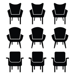 Set of Chair icon in line style black vector on white background