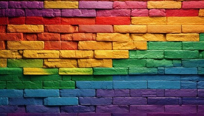 Fototapeta premium texture of a brick wall painted in the colors of the lgbt flag