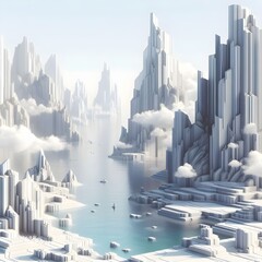 Amidst a winter wonderland, the towering skyscrapers of a metropolis stretch towards the snowy sky, as airplanes dance among the cityscape in a graceful display of modern marvel 