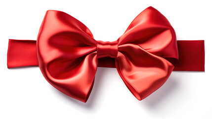 Red bow with ribbon isolated on white.