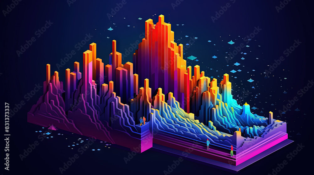 Aufkleber Business data graph concept with market data clusters and particles. Digital sorting and management concept for business and finance.