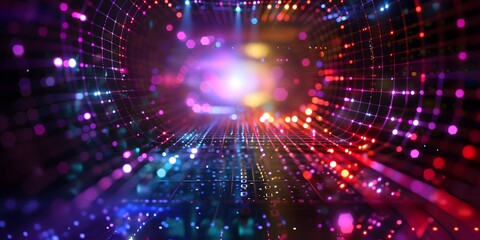 Obraz premium Futuristic abstract background with intertwining lines and circuits, glowing with blue and purple hues, evoking a high-tech and dynamic atmosphere Advanced Technology and Innovation Concept