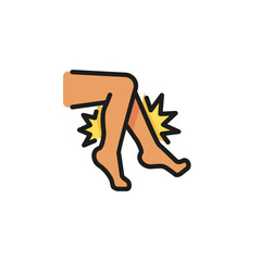 Pain in knee. Thin line icon. Legs with joint pain, osteoporosis, knee injury. Body aches concept. For bones health, medicine, trauma