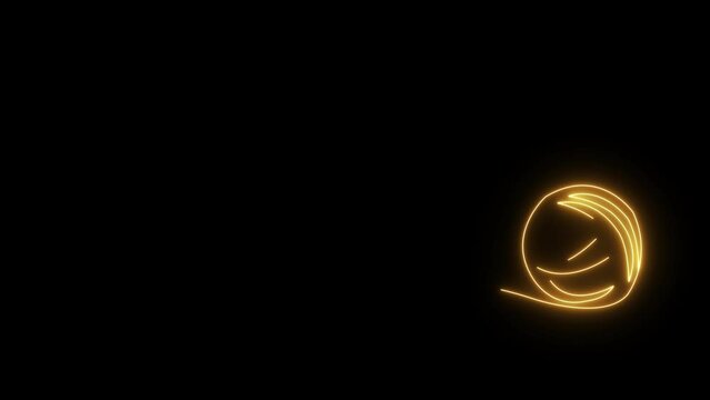 Neon. Ball of Yarn. Yarn ball. Glowing neon line. Isolated on black background. Knitting or tailor shop. Label for hand made. Crochet. Animated thread ball. 4K Video motion graphic animation.
