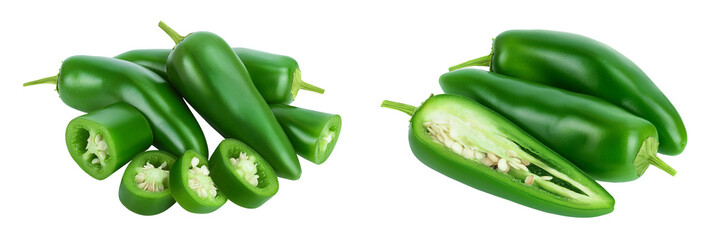 jalapeno peppers isolated on white background. Green chili pepper with full depth of field.
