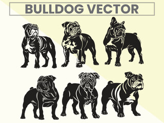 Black silhouette set of Bulldog for Bulldog Lover.