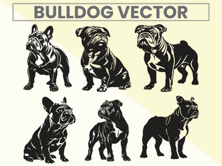 Black silhouette set of Bulldog for Bulldog Lover.