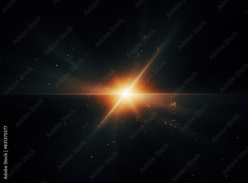 Poster light flare in the dark space. abstract background with shiny lens glare effect.