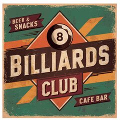 Billards Club Vintage Retro Sign Illustration