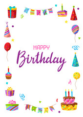 Happy Birthday greeting card. Celebration or holiday items.