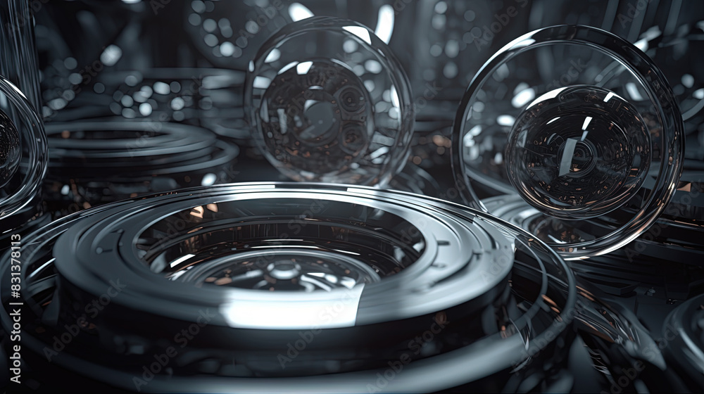 Aufkleber Technology abstract background with hud styled round interface elements in neon tech light.