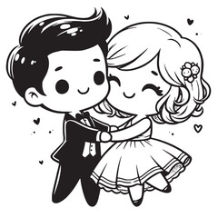 Couple Cartoon First Dance Vector