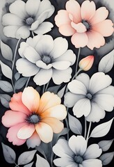 seamless pattern featuring large flowers and big leaves