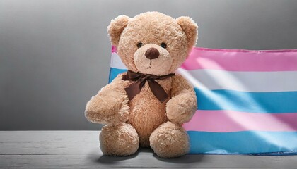 Obraz premium teddy bear on white background with transgender flag