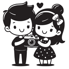 Couple Cartoon with Camera Vector