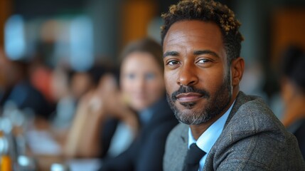 Obraz premium Portrait of a business man sitting in an office. Business man listening to a discussion during a meeting. Work gonna better. Successful business man choose a plan. Work