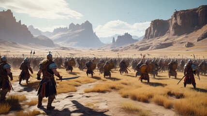 On the windswept plains of the barbarian lands, mighty warriors clash in epic battles for honor and glory, their deeds sung by bards in taverns across the realm, Generative AI